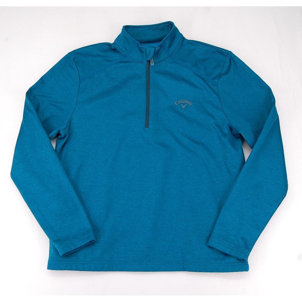 Callaway Golf Pullover Mens Medium Blue 1/4 Zip Fleece Lined Mock Neck Top‎